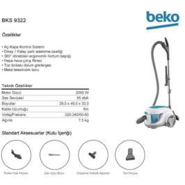 Beko BKS 9322 2000 W Hepa Su Filtre Silindir Vakum Elektrikli Süpürge