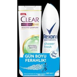 Rexona Kadın Deodorant Sprey Shower Fresh 150 ml + Clear Kadın 180 ml Bitkisel Sentez Şampuan
