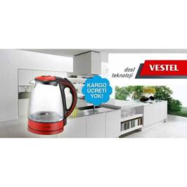 Vestel V-Brunch 2000 Glass 2200 W 1.7 lt Kapasiteli Su Isıtıcı Kırmızı  